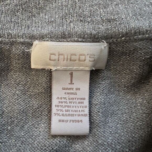 Chico’s Sweater Size 1 (M) Silver Metallic Cowl Neck - Picture 3 of 6